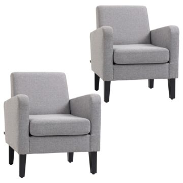 Homcom 2 Pieces Modern Armchairs With Rubber Wood Legs, Upholstered Accent Chairs, Single Sofa For Living Room, Bedroom, Light Grey