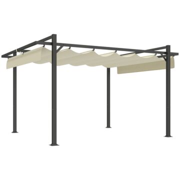 Outsunny 3 X 4m Aluminium Pergola, With Retractable Roof - Grey/khaki