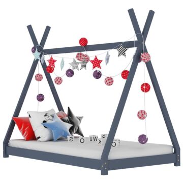 Vidaxl Kids Bed Frame Grey Solid Pine Wood 70x140 Cm