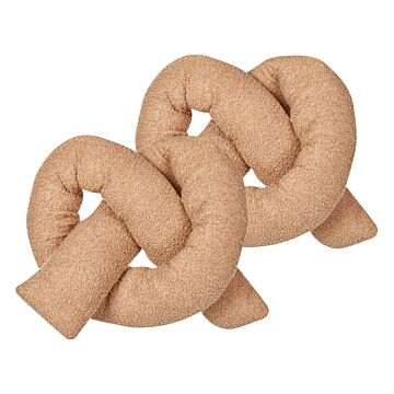 Set Of 2 Cushions Light Brown 172 X 14 Cm Teddy Fabric Throw Pillows Decorative Soft Filling Multiple Shapes Accessories Living Room Bedroom Beliani
