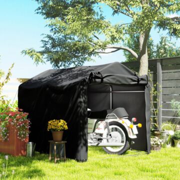 Outsunny 2.2 X 1.6 M Garden Storage Tent, Waterproof Anti-uv Bike Tent With Roll-up Zipper Door, Galvanised Outdoor Storage Shelter Carport For Bike, Motorbike, Garden Tools, Black