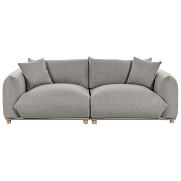 Fabric Sofa Light Grey Polyester Upholstery 3 Seater With Scatter Cushions Living Room Settee Beliani