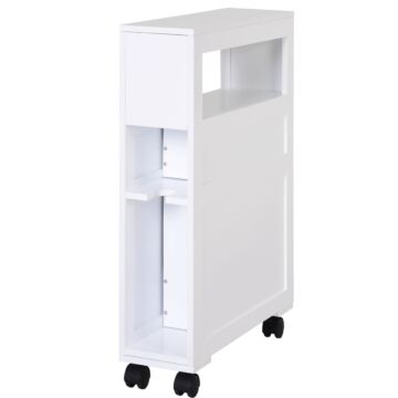 Homcom Mdf Narrow Rolling Bathroom Side Cabinet White