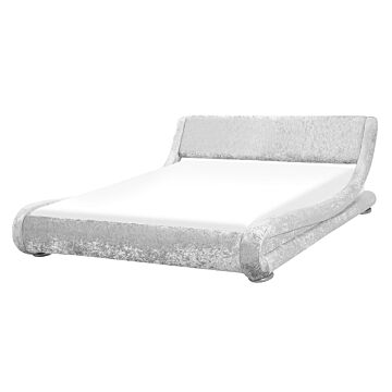 Platform Waterbed Silver Velvet Upholstered With Mattress Accessories 5ft3 Eu King Size Sleigh Design Beliani