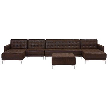 Corner Sofa Bed Brown Faux Leather Tufted Modern U-shaped Modular 6 Seater With Ottoman Chaise Lounges Beliani
