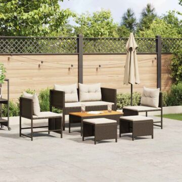 Vidaxl Outdoor Sofa Set Brown And Cream Rattan, Wood, Fabric Medium