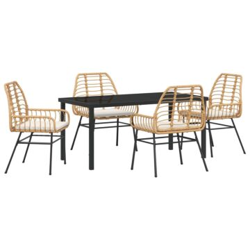 Vidaxl 5 Piece Garden Dining Set With Cushions Brown Poly Rattan