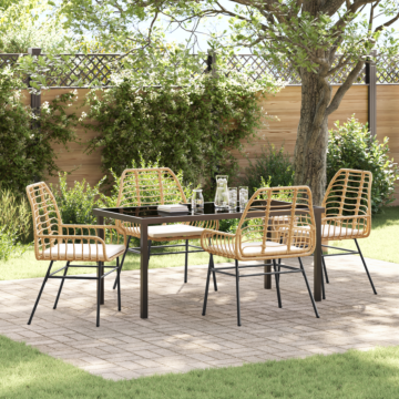 Vidaxl 5 Piece Garden Dining Set With Cushions Brown Poly Rattan