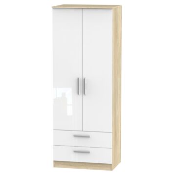 Contrast Tall 2 Drawer Wardrobe In White & Bardolino Oak