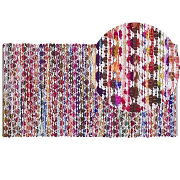 Area Rug Multicolour Polyester Cotton 80 X 200 Cm Geometric Pattern Rectangular Hand Woven Boho Beliani