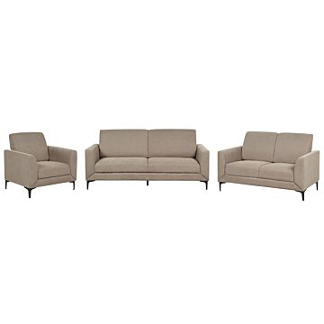 Sofa Set Taupe Polyester Fabric Upholstery 3 + 2 + 1 Seater Loveseat Couch Armchair Living Room Furniture Beliani