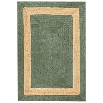Area Rug Green Jute 160 X 230 Cm Braided Handmade Geometric Pattern Natural Boho Style Textile Beliani
