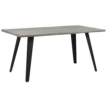 Dining Table Grey Wood Tabletop 160 X 90 Cm Black Metal Legs Kitchen Beliani