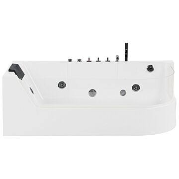 Whirlpool Bath White Sanitary Acrylic Glass Front Faux Leather Headrest Led Illumination Single 170 X 85 Cm Curved Design Beliani