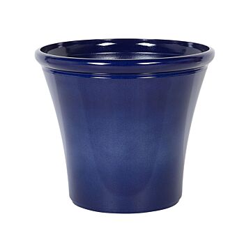 Plant Pot Planter Solid Navy Blue Fibre Clay High Gloss Outdoor Resistances 50 X 44 Cm All-weather Beliani
