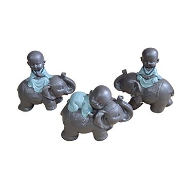 Buddha Riding Elephant Set Of 3, 13x12cm