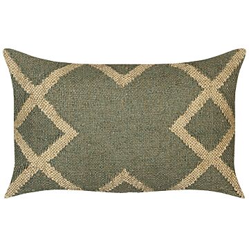 Scatter Cushion Green And Beige Jute And Wool 30 X 50 Cm Geometric Pattern Faded Colours Beliani