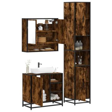 Vidaxl 4 Piece Bathroom Furniture Set Smoked Oak Engineered Wood