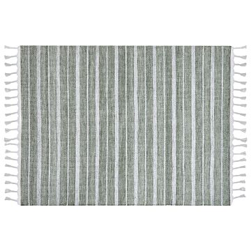 Area Rug Green Fabric 160 X 230 Cm Living Room Bedroom Stripe Pattern Modern Beliani