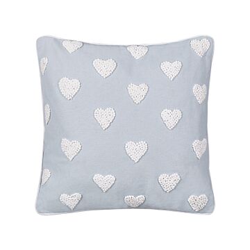Scatter Cushion Grey Cotton 45 X 45 Cm Throw Pillow Embroidered Hearts Pattern Beliani