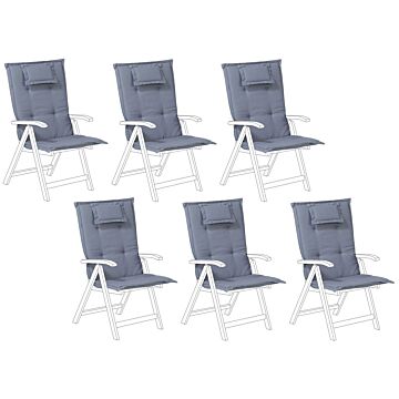 Set Of 6 Garden Chair Cushion Blue Polyester Seat Backrest Pad Modern Design Outdoor Pad Beliani