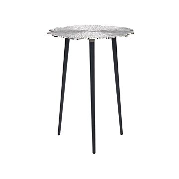 Side Table Silver With 3 Black Iron Legs Aluminium Irregular Carved Top Decorative Modern Minimalistic Living Room Hallway Beliani