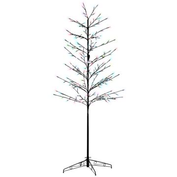 Homcom 6ft Artificial Tree Light With 180 Colour Led Light For Home Party, Indoor And Covered Outdoor Use