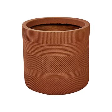 Plant Pot Golden Brown Fibre Clay ⌀ 31 Cm Round Outdoor Flower Pot Embossed Pattern Beliani