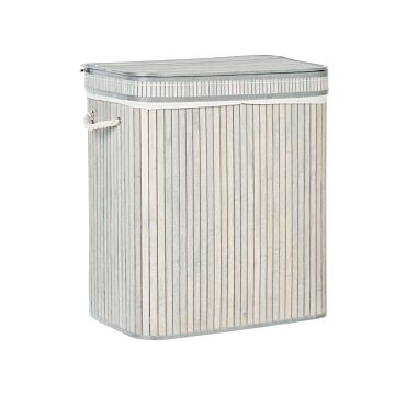 Basket With Zippered Lid Grey Bamboo Wood Laundry Hamper 2-compartments With Rope Handles Beliani