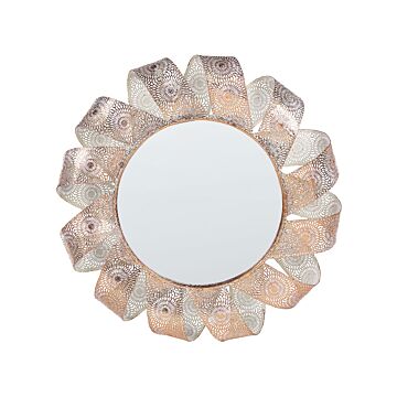 Wall Hanging Mirror White With Copper 54 Cm Round Spiral Frame Decorative Living Room Bedroom Beliani