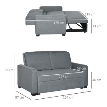 Homcom Double Sofa Bed Click Clack Sofa Bed Pull Out Bed With Adjustable Backrest For Living Room And Bedroom Grey