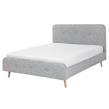 Slatted Bed Frame Light Grey Polyester Fabric Upholstered Wooden Legs 5ft3 Eu King Size Modern Design Beliani