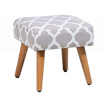 Footstool Grey Fabric Upholstery Square Seat Trellis Pattern Wooden Legs Beliani