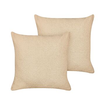 Set Of 2 Decorative Cushions Sand Beige Boucle 60 X 60 Cm Woven Removable With Zipper Boho Decor Accessories Beliani