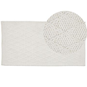 Area Rug Off-white Wool With Viscose 80 X 150 Cm Rectangular Hand Woven Boho Beliani