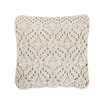 Decorative Cushion Beige Cotton Macramé 45 X 45 Cm Rope Boho Retro Decor Accessories Beliani