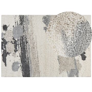 Shaggy Area Rug White Grey 160 X 230 Cm Modern High-pile Machine-tufted Rectangular Carpet Beliani