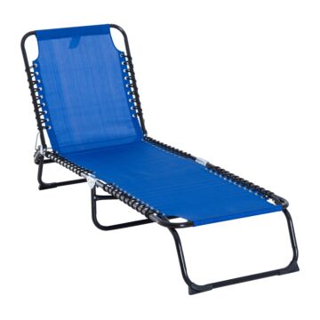 Outsunny Folding Sun Lounger Beach Chaise Chair Garden Reclining Cot Camping Hiking Recliner With 4 Position Adjustable Back - Blue