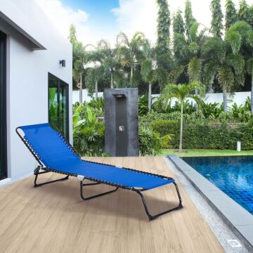 Outsunny Folding Sun Lounger Beach Chaise Chair Garden Reclining Cot Camping Hiking Recliner With 4 Position Adjustable Back - Blue