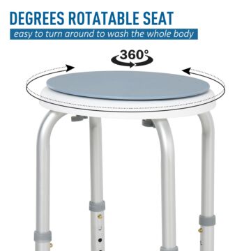 Homcom Shower Seat 360° Swivel Adjustable Height W/ Aluminium Frame Non-slip Feet Chair Safe Support Home Assistance