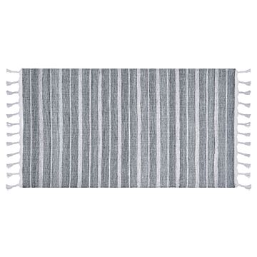 Area Rug Light Grey Fabric 80 X 150 Cm Living Room Bedroom Stripe Pattern Modern Beliani