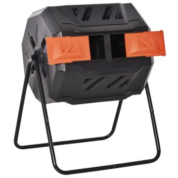 Outsunny 160l Tumbling Compost Bin Outdoor Dual Chamber 360° Rotating Composter, Garden Compost Bin W/ Sliding Doors & Solid Steel Frame, Orange