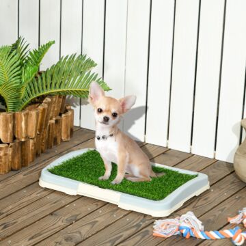Pawhut Puppy Training Pad Indoor Portable Puppy Pee Pad With Artificial Grass, Grid Panel, Tray, 46.5 X 34cm
