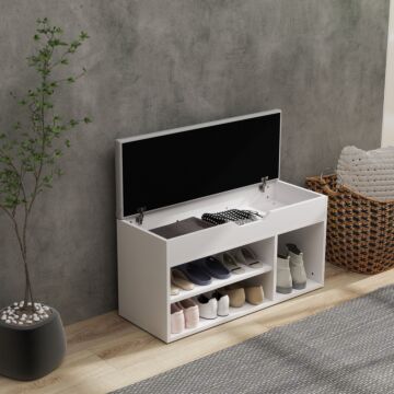 Homcom Shoes Cabinet Bench Hidden Storage Padded Seat Organiser Footwear Rack Hallway Cream White