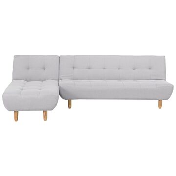 Corner Sofa Light Grey Fabric Upholstery Light Wood Legs Right Hand Chaise Longue 3 Seater Beliani
