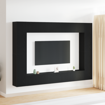Vidaxl 8 Piece Tv Cabinet Set Wall-mounted Black Oak Engineered Wood, Vidaxl Wall-mounted Tv Cabinets - 2 Pcs Black Oak, 30.5x30x90 Cm, Made From Engineered Wood, Vidaxl Black Oak Wall-mounted Tv Cabinet 100x30x30 Cm Made From Engineered Wood