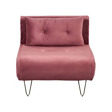 Small Sofa Pink Black Velvet 1 Seater Fold-out Sleeper Armless With Cushion Metal Gold Legs Glamour Beliani
