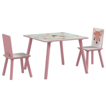 Zonekiz Kids And Table Chairs, Children Desk With Two Chairs, Toddler Furniture Set, For Ages 3-6 Years - Pink