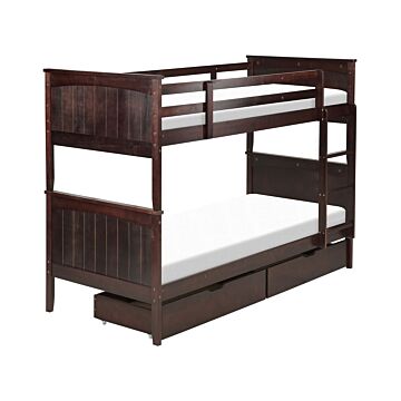 Double Bunk Bed With Storage Dark Pine Wood Eu Single Size 3ft High Sleeper Children Kids Bedroom Beliani