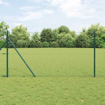 Vidaxl Hexagon Fence Green 1.4x50 M Steel, Vidaxl Fence Posts 13 Pcs Green Ø32 Mm 190 Cm Galvanised Steel